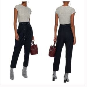 IRO Wana Wool Pleated Belted Pinstripe Tapered Pants 34 XS